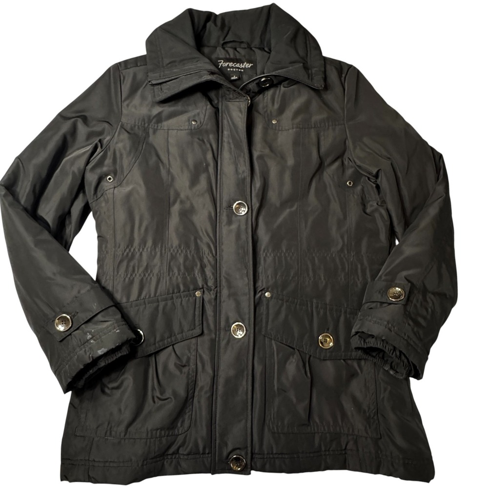 Forecaster of Boston Black Coat Womens Small Zip Up Button Adjustable Jacket‎
